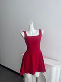 Simple A line Square Neck Red Short Homecoming Dress Summer Hoco Dresses Mini Cocktail Dress HZ1121