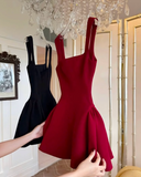 Simple A line Square Neck Red Short Homecoming Dress Summer Hoco Dresses Mini Cocktail Dress HZ1121