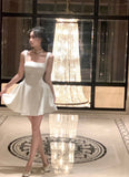 Simple A line Square Neck Black Short Homecoming Dress Summer Hoco Dresses Mini Cocktail Dress HZ1121