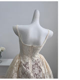 Pretty A line Square Neck White Lace Formal Homecoming Dresses Short 16th Birthday Outfits Graduation Dress Mini Cocktail Dresses HZ1121