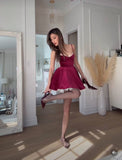 Pretty A line Spaghetti Straps Velvet Formal Homecoming Dresses Short 16th Birthday Outfits Graduation Dress Mini Cocktail Dresses HZ1121
