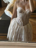 Pretty A line Spaghetti Straps White Lace Formal Homecoming Dresses Short 16th Birthday Outfits Graduation Dress Mini Cocktail Dresses HZ1121
