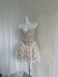 Pretty A line Spaghetti Straps White Lace Formal Homecoming Dresses Short 16th Birthday Outfits Graduation Dress Mini Cocktail Dresses HZ1121