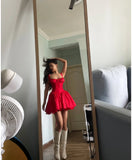 Cute A line Square Neck Red Short Lace Homecoming Dress Summer Hoco Dresses Mini Night Cocktail Dress HZ1121