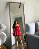 Cute A line Square Neck Red Short Lace Homecoming Dress Summer Hoco Dresses Mini Night Cocktail Dress HZ1121
