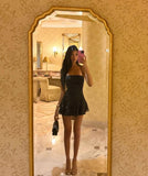 Pretty A line Halter Black Chiffon Formal Homecoming Dresses 21st Birthday Outfits Graduation Dress Short Mini Cocktail Dresses HZ1121