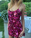 Pretty A line Spaghetti Straps Sequin Floral Formal Homecoming Dresses 18th Birthday Outfits Graduation Dress Short Mini Hoco Dresses HZ1121