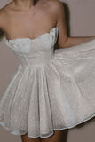 Pretty A line Strapless White Sequin Short Formal 8th Grade Homecoming Dresses Summer Middle School Hoco Dress Homecoming Outfits HZ1121