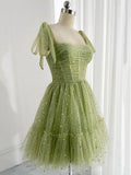 Trendy A line Straps Sage Green Tulle Mini Short Formal 8th Grade Homecoming Dresses Summer Middle School Hoco Dress Homecoming Outfits HZ1121