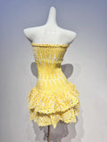 Modest Sheath Strapless Tight Yellow Lace Formal Homecoming Dresses 18th Birthday Outfits Graduation Dress Short Mini Hoco Dresses HZ1121