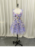 Cute A Line Spaghetti Straps Lilac Tulle Lace Formal Homecoming Dresses 18th Birthday Outfits Graduation Dress Short Mini Hoco Dresses HZ1121