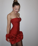 Cute Sheath Strapless Red Satin Formal Homecoming Dresses 18th Birthday Outfits Graduation Dress Short Mini Hoco Dresses HZ1121