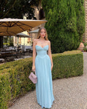 Elegant A Line Sweetheart Blue Chiffon Long Prom Dresses Party Dress 21st Birthday Outfits Graduation Dresses HZ1121