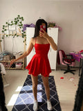 Cute A line Spaghetti Straps Red Satin Mini Short Formal 8th Grade Homecoming Dresses Summer Middle School Hoco Dress Homecoming Outfits HZ1121