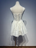 Cute A line Square Neck White Lace Homecoming Dress Summer Hoco Dresses Short Night Cocktail Dress HZ1121