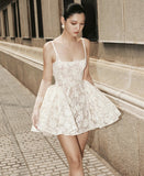Cute Ball Gown Square White Lace Short Mini Formal 8th Grade Homecoming Dresses Middle School Cocktail Dress Hoco Outfits HZ1121