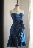 Vintage Sheath Sweetheart Satin Navy Blue Formal Homecoming Dresses 18th Birthday Outfits Graduation Dress Short Mini Hoco Dresses HZ1121