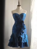Vintage Sheath Sweetheart Satin Navy Blue Formal Homecoming Dresses 18th Birthday Outfits Graduation Dress Short Mini Hoco Dresses HZ1121