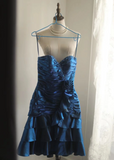 Vintage Sheath Sweetheart Satin Navy Blue Formal Homecoming Dresses 18th Birthday Outfits Graduation Dress Short Mini Hoco Dresses HZ1121