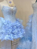 Cute Ball Gown Sweetheart Light Sky Blue Tulle Short Mini Formal 8th Grade Homecoming Dresses Middle School Cocktail Dress Hoco Outfits HZ1121