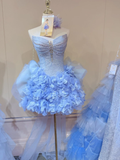 Cute Ball Gown Sweetheart Light Sky Blue Tulle Short Mini Formal 8th Grade Homecoming Dresses Middle School Cocktail Dress Hoco Outfits HZ1121