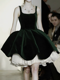 Cute Ball Gown Square Dark Green Velvet Short Mini Formal 8th Grade Homecoming Dresses Middle School Cocktail Dress Hoco Outfits HZ1121