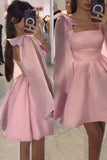 Modest Ball Gown Spaghetti Straps Pink Satin Formal Homecoming Dresses 8th Grad Dance Graduation Dress Short Hoco Dresses HZ1121