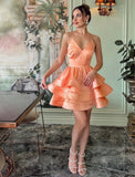 Modest Ball Gown Halter Orange Satin Formal Homecoming Dresses 8th Grad Dance Graduation Dress Short Hoco Dresses HZ1121