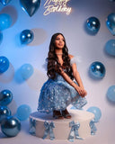 Modest Ball Gown Off The Shoulder Light Sky Blue Lace Formal Homecoming Dresses 8th Grad Dance Graduation Dress Short Hoco Dresses HZ1121