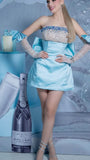 Modest A Line Strapless Light Sky Blue Satin Formal Homecoming Dresses 8th Grad Dance Graduation Dress Short Hoco Dresses HZ1121