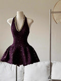 Cute Ball Gown Halter Grape Sequin Formal Homecoming Dresses 8th Grad Dance Graduation Dress Short Hoco Dresses HZ1121