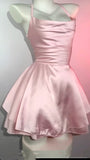 Trendy A Line Halter Blush Pink Satin Mini Short Formal 8th Grade Homecoming Dresses Summer Middle School Hoco Dress Homecoming Outfits HZ1121