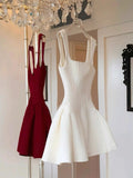 Unique A line Square Neck Red Short Homecoming Dress Summer Dance Inspo Hoco Dresses Mini Cocktail Dress HZ1121