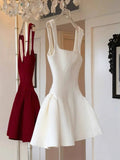 Unique A line Square Neck Red Short Homecoming Dress Summer Dance Inspo Hoco Dresses Mini Cocktail Dress HZ1121