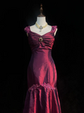 Retro Mermaid Sweetheart Burgundy Sleeveless Taffeta Long Prom Dresses Party Dress 18th Birthday Outfits Graduation Dresses HZ1121