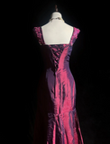 Retro Mermaid Sweetheart Burgundy Sleeveless Taffeta Long Prom Dresses Party Dress 18th Birthday Outfits Graduation Dresses HZ1121