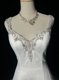 Vintage Bridal Dress Ball Gown Sweetheart White Silver Beads Tulle Long Wedding Dress Retro Wedding Dresses Modest Wedding Gowns HZ1121