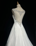 Vintage Bridal Dress Ball Gown Sweetheart White Silver Beads Tulle Long Wedding Dress Retro Wedding Dresses Modest Wedding Gowns HZ1121