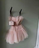 Pretty A line Strapless Blush Pink Tulle Short Formal 8th Grade Homecoming Dresses Summer Middle School Hoco Dress Homecoming Outfits HZ1121