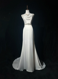 Princess Bridal Dress Mermaid Spaghetti Straps Satin White Beads Long Wedding Dress Retro Wedding Dresses Modest Wedding Gowns HZ1121