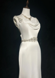 Princess Bridal Dress Mermaid Spaghetti Straps Satin White Beads Long Wedding Dress Retro Wedding Dresses Modest Wedding Gowns HZ1121