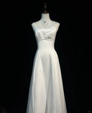 Vintage Bridal Dress A Line Spaghetti Straps Satin White Beads Long Wedding Dress Retro Wedding Dresses Modest Wedding Gowns HZ1121