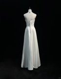 Vintage Bridal Dress A Line Spaghetti Straps Satin White Beads Long Wedding Dress Retro Wedding Dresses Modest Wedding Gowns HZ1121