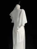 Vintage Bridal Dress Mermaid Square Neck Chiffon White Long Wedding Dress Retro Wedding Dresses Modest Wedding Gowns HZ1121