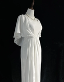 Vintage Bridal Dress Mermaid Square Neck Chiffon White Long Wedding Dress Retro Wedding Dresses Modest Wedding Gowns HZ1121