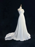 Vintage Bridal Dress A Line Spaghetti Straps Chiffon White Long Wedding Dress Retro Wedding Dresses Modest Wedding Gowns HZ1121
