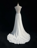 Vintage Bridal Dress A line Sweetheart Chiffon Silver Beads White Long Wedding Dress Retro Wedding Dresses Modest Wedding Gowns HZ1121