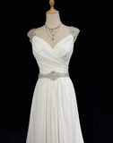 Vintage Bridal Dress A line Sweetheart Chiffon Silver Beads White Long Wedding Dress Retro Wedding Dresses Modest Wedding Gowns HZ1121