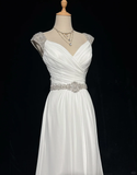 Vintage Bridal Dress A line Sweetheart Chiffon Silver Beads White Long Wedding Dress Retro Wedding Dresses Modest Wedding Gowns HZ1121