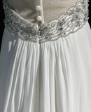 Vintage Bridal Dress A line Sweetheart Chiffon Silver Beads White Long Wedding Dress Retro Wedding Dresses Modest Wedding Gowns HZ1121